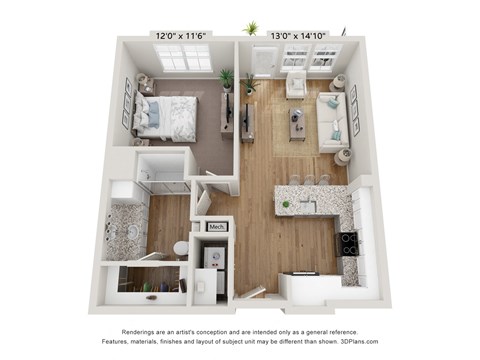 Floor plan image of A3, 1-bedroom apartment